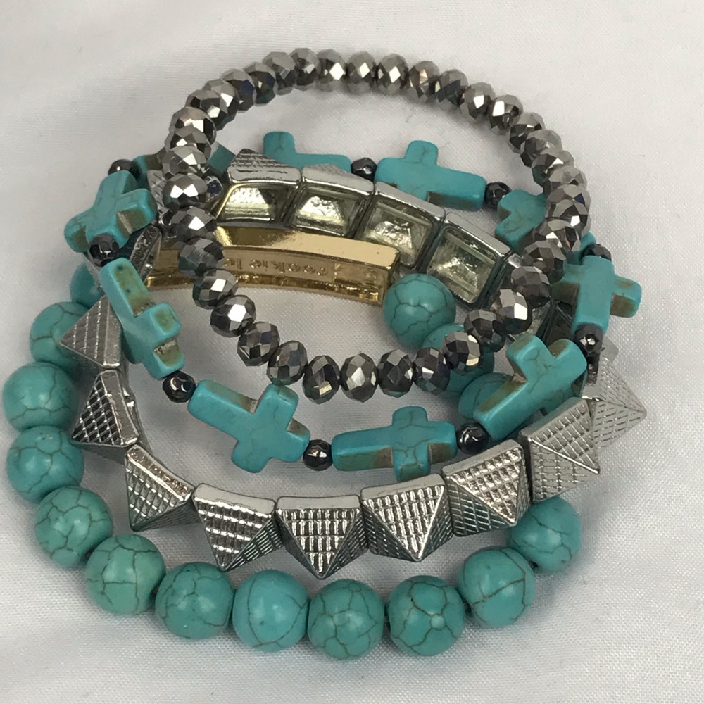 Genuine Turquoise and Crystal set of 4 Bracelets